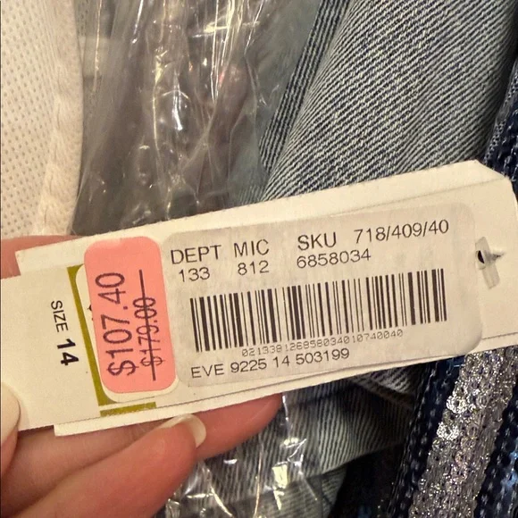 R&M Richards Light Blue Beaded Long Sleeve Evening Gown - Picture 6 of 13